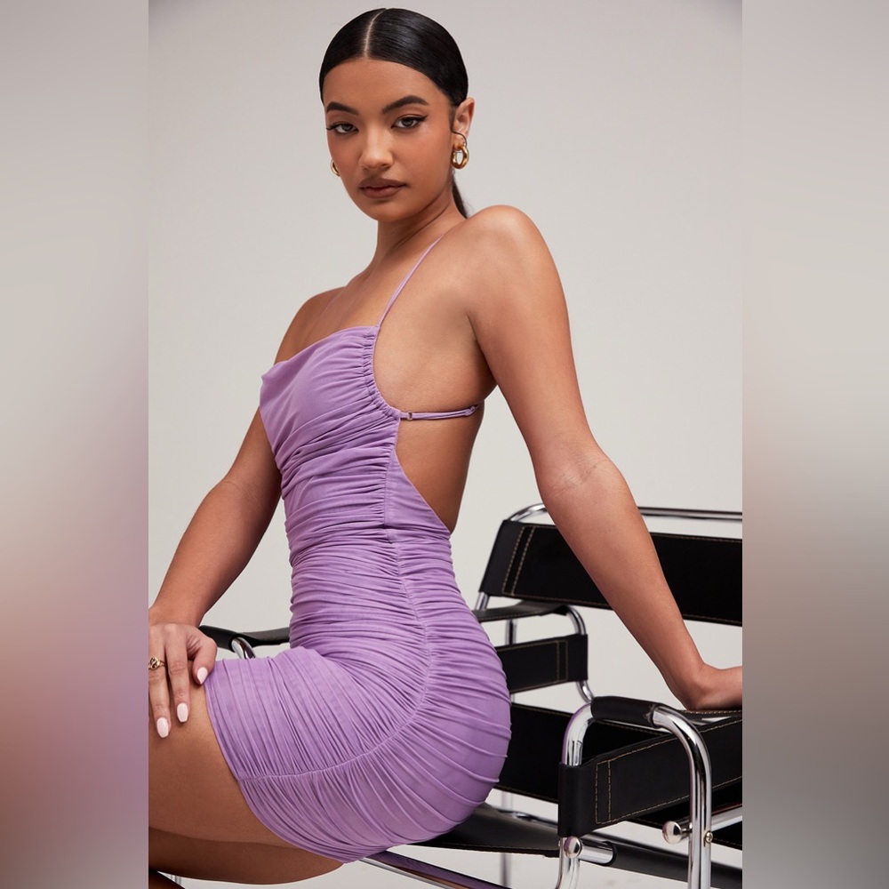 Mistress Rocks 'NIGHTSHADE' Lilac Ruched‎ Mesh Dress